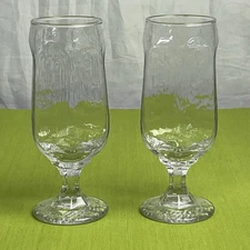 1980s Libbey Chivalry 7” Beer Glass Set of 2 Water Goblet Hammered Finish Vtg