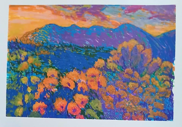 Desert Wildflowers Landscape Original Acrylic Marker Painting 11x15 Southwest 