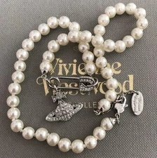 Vivienne Westwood Orb Necklace Choker White 1 Row Pearl Silver V277