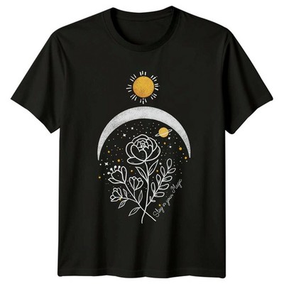 Stay In Your Magic Celestial Moon Sun Floral Graphic T-Shirt
