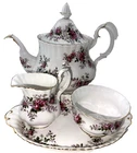 Royal Albert Bone China England Lavender Rose Tea Set Teapot, Creamer And Sugar