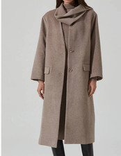 NEW ASTR The Label Coat Women's XS Taupe Londyn Cowl Neck Wool Blend Long
