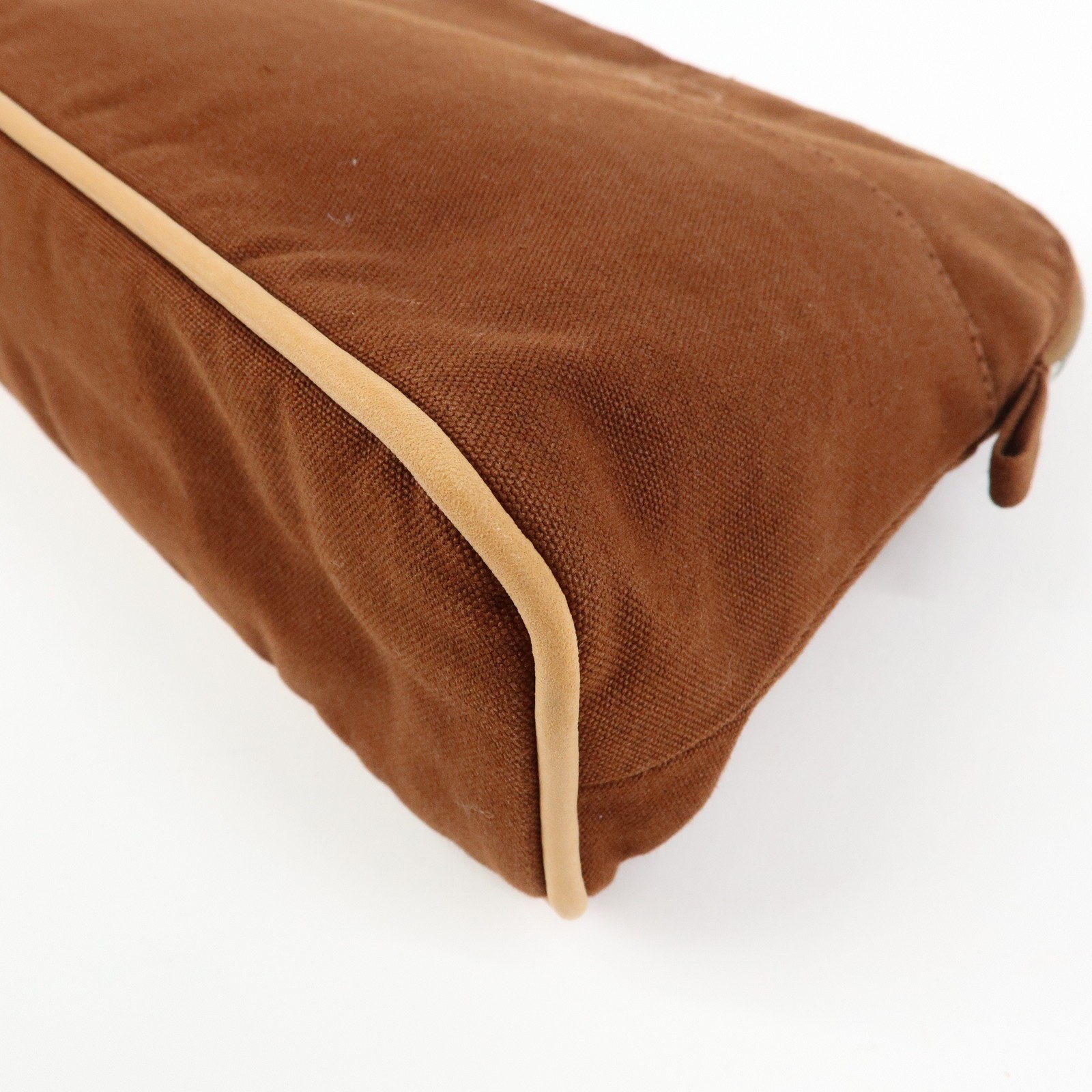 HERMES Bolide MM Cotton Leather Cosmetic Pouch Brown Beige Authentic Used F/S thumbnail 7