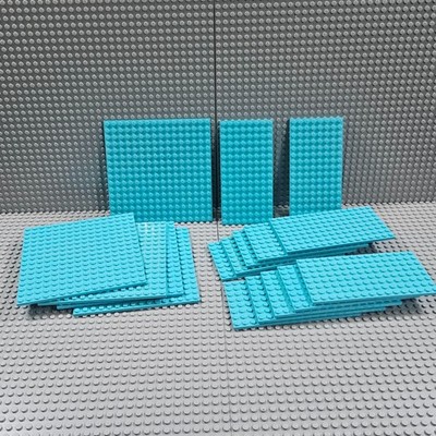 LEGO 17pc Medium Azure Plate Lot 16x16 8x16 Water Ice Terrain Parts 91405 92438