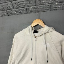 The North Face Womens Full Zip Hoodie Cream Off White Small Fleece Jacket Logo