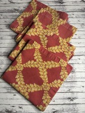 4 Cotton Damask FRETTE Gold Red Colored Cloth Napkins ITALY Leafy Florals