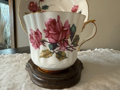 Set tazze e piattini vintage Royal Eton Staffordshire X2233/3 rose rosa osso Cina - Foto 3 di 18