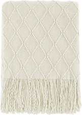 Beige Throw Blanket 50x60 Inch Boho Knitted Soft Throw Sofa Blanket