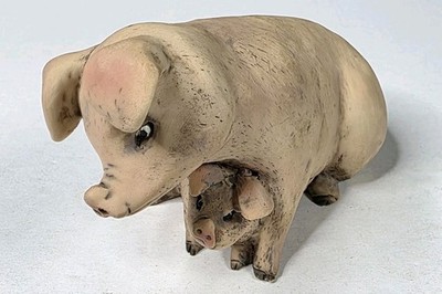 LC Colibri Italy Signed Folk Art Pig Piglet Resin Sculpture Figurine, Vintage