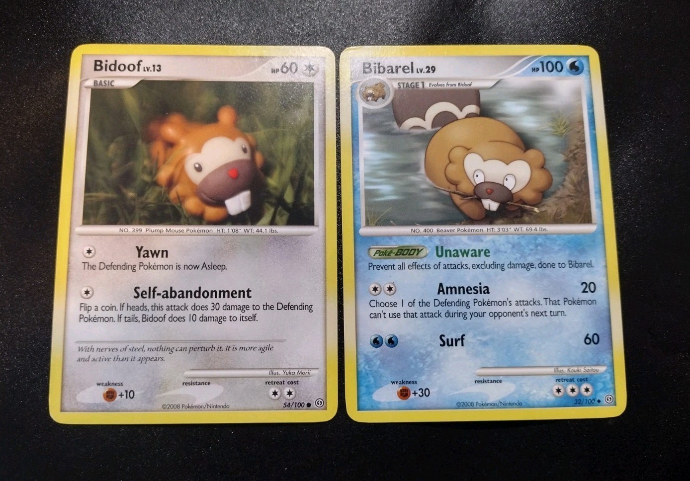 Bidoof 54/100 & Bibarel 32/100 Stormfront Yuka Morii Clay Pokemon Card Set LP