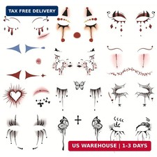 Halloween Face Tattoos 12 Sheet Gothic Circus Joker Imp Face Temporary Tattoos S