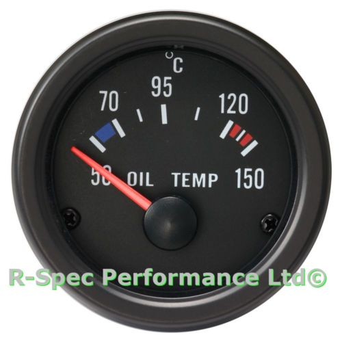 52mm Black Face / Clear Lens Oil Temp Temperature Gauge Kit - With Sensor