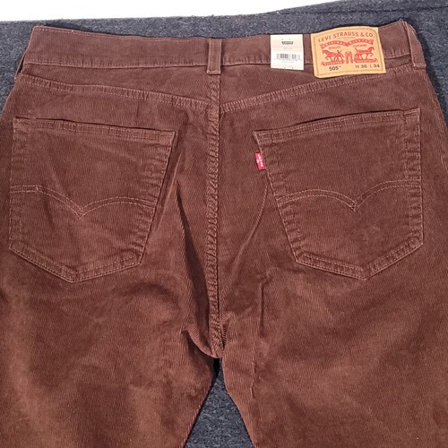 Levis 505 Corduroy Pants Mens 36x34 Regular Fit Brown Straight Leg Stretch NWT - Picture 17 of 22