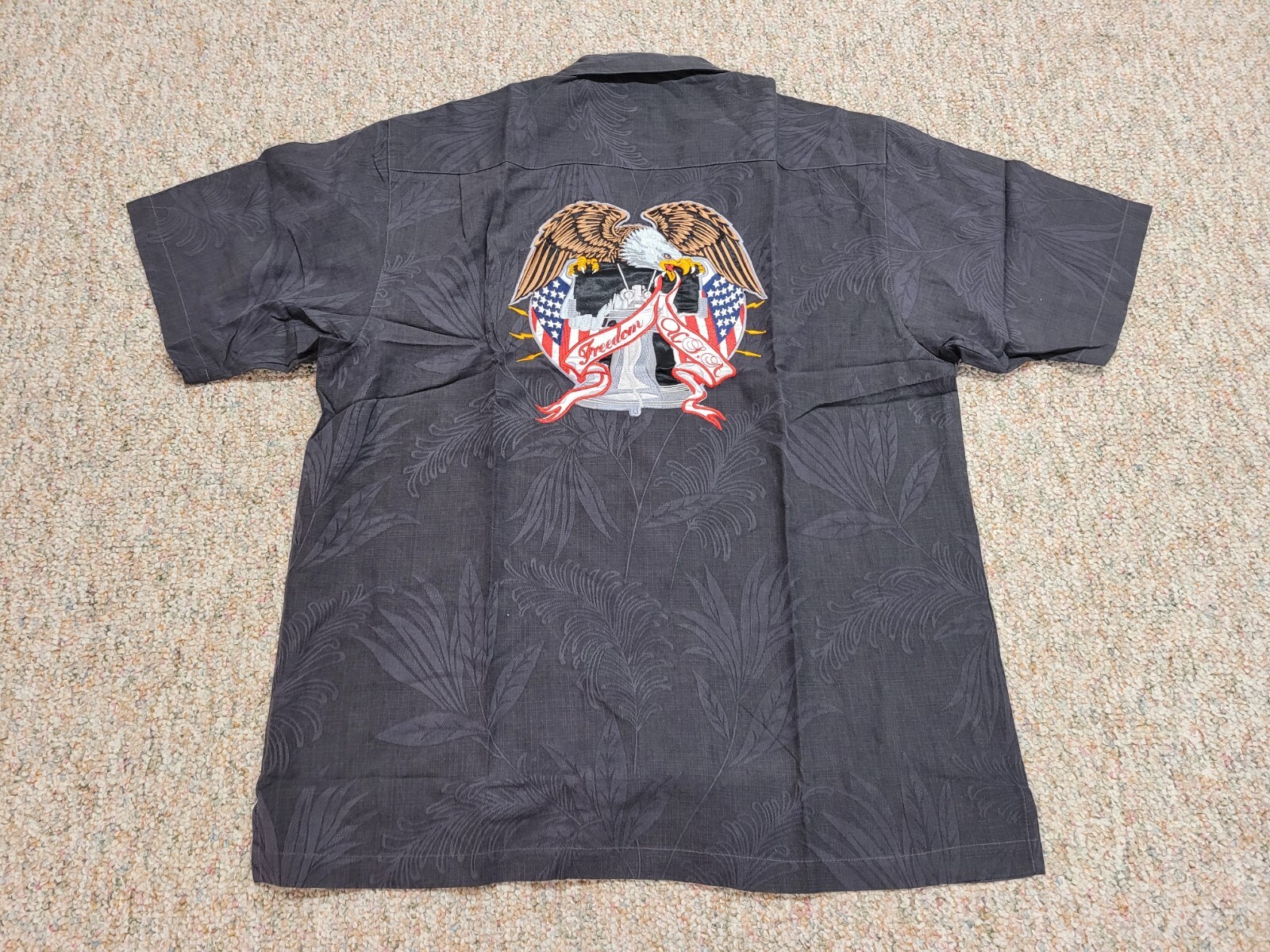 FILA Camicia J Rowe uomo grande nera seta floreale libertà patriottica USA hawaiana