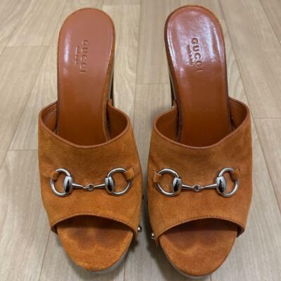 Auth Gucci Platform Horsebit Mules Sandals Brown Size EUR 38 Auth Gucci Platform Horsebit Mules Sandals Brown Size EUR 38