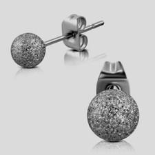 Stainless Steel Sandblasted Ball Stud Earrings - 3, 4, 5, 6, or 8 mm Diameters