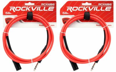 2 Rockville RCXMB6-R Red 6' Male REAN XLR to 1/4'' TRS Balanced Cables