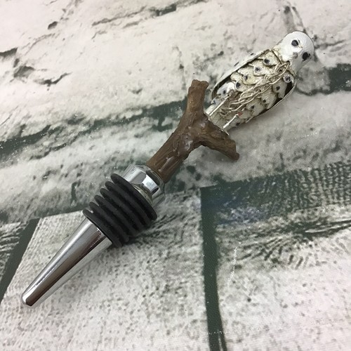 Metal Figural Snowy Owl Topped Bottle Stopper Collectible Barware Gadget