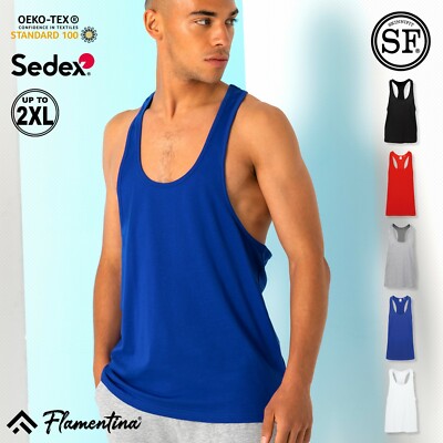 Mens Muscle Cut Armhole Tank Top Vest Racer Back Shirt Soft Cotton Gym  Sports UK