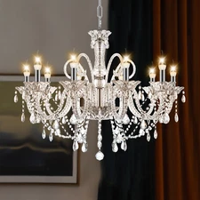 Elegant 10 Light Chandelier Crystal Glass Pendant Ceiling Lighting Fixture Lamp