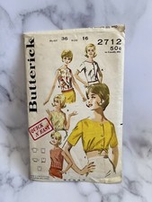 Vtg 1960s Butterick Shirt Sleeve Sleeveless Blouse Pattern 2712 Size 16 Cut