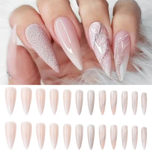 False Fake Nails Medium Coffin French Nail Art Gel Acrylic Press on nails HOT - Picture 13 of 16