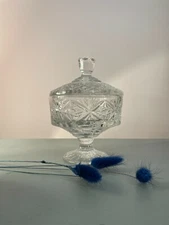 Vintage crystal and candy dish with a lid, crystal sugar bowl, Footed Candy Dish