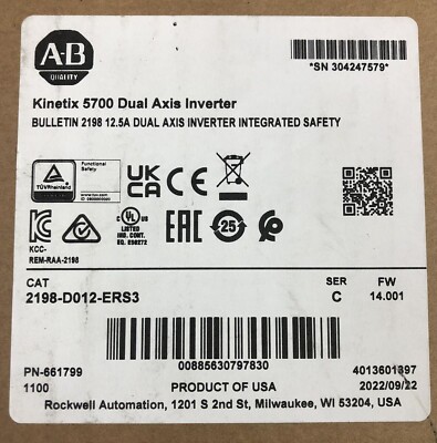 NEW AB 2198-D012-ERS3 Kinetix 5700 Dual Axis Inverter Module 2198D012ERS3