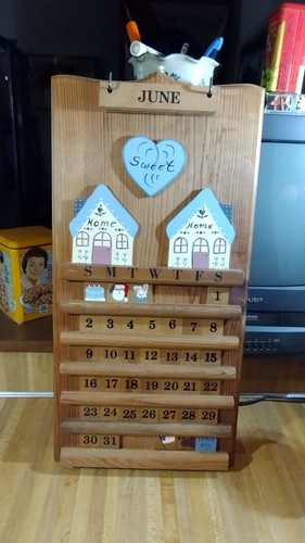 Folk Art Wooden Perpetual Wall Calendar,'90,Wanda,Sweet Home,21 1/2 x 11!