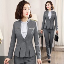 2Pc Women Formal Business Suit Office Lady Work Wear Uniform Blazer Coat Trouser
