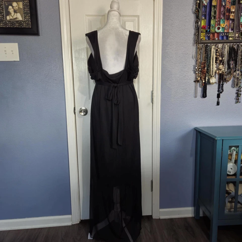 Vestido Connected Apparel 20W Formal Negro Sin Mangas En Capas Cuentas Boda Fiesta Foto 2 de 4