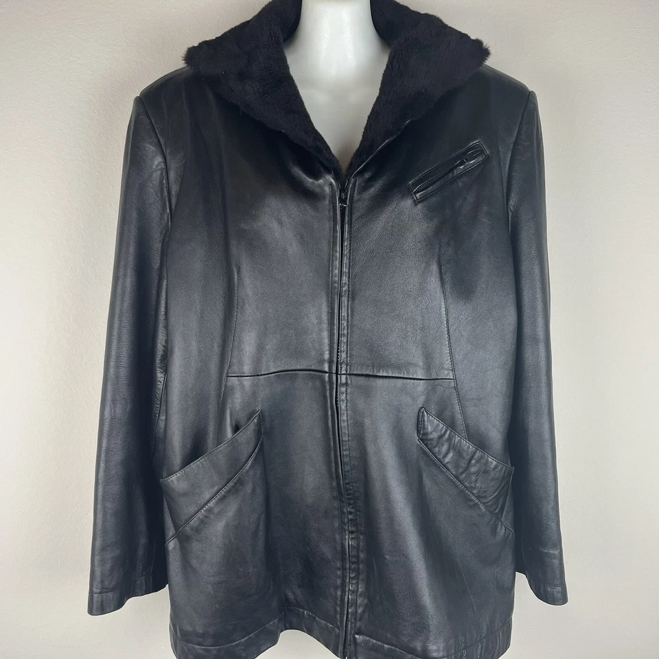 Chaqueta de cuero CUIR GIVECHY cremallera completa negra ribete de piel sintética para mujer talla L (?) Foto 2 de 4