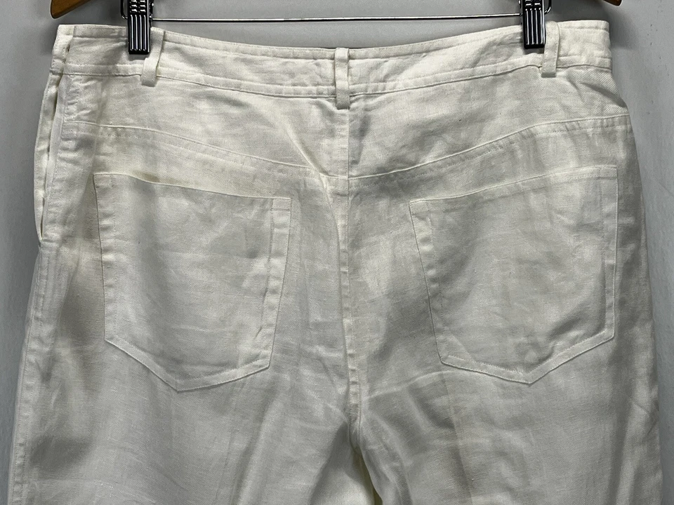 Women Lauren Ralph Lauren 100% Linen Wide Leg Pants 12 Gold Buttons White Lined - Image 4 of 4