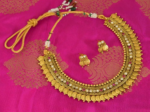 Indian Fashion Jewelry Necklace Earrings Bollywood Ethnic Gold Plated Ginni Set