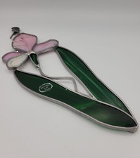 Vtg Suncatcher Stained Glass Pink Lily Flower Windows Hanging Decor 3D 9.25  