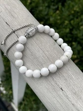 DAVID YURMAN Spiritual Bead Ball Bracelet Sterling Silver with White Agate