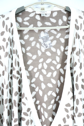 NEW LIZ CLAIBORNE Women's Cotton Cardigan Sweater Asymmetrical Animal Size L - Picture 4 of 14