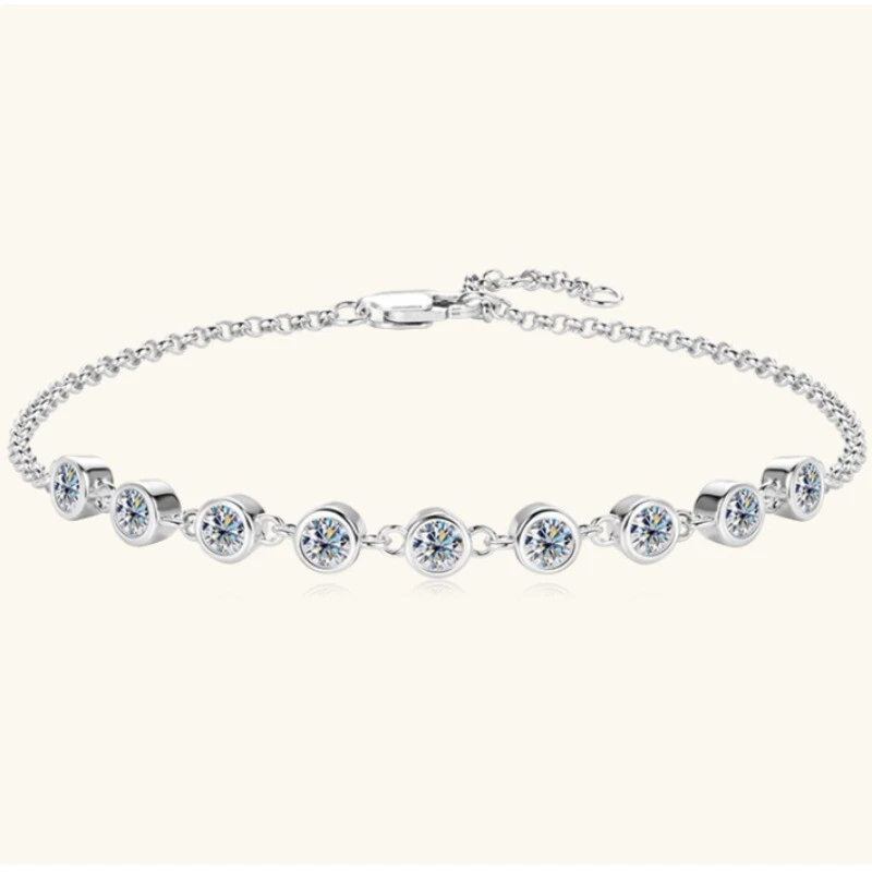 925 Silver 3mm Real Moissanite Bubble Chain Bracelet 14k Gold Plated Pass Tester - Image 2 of 4