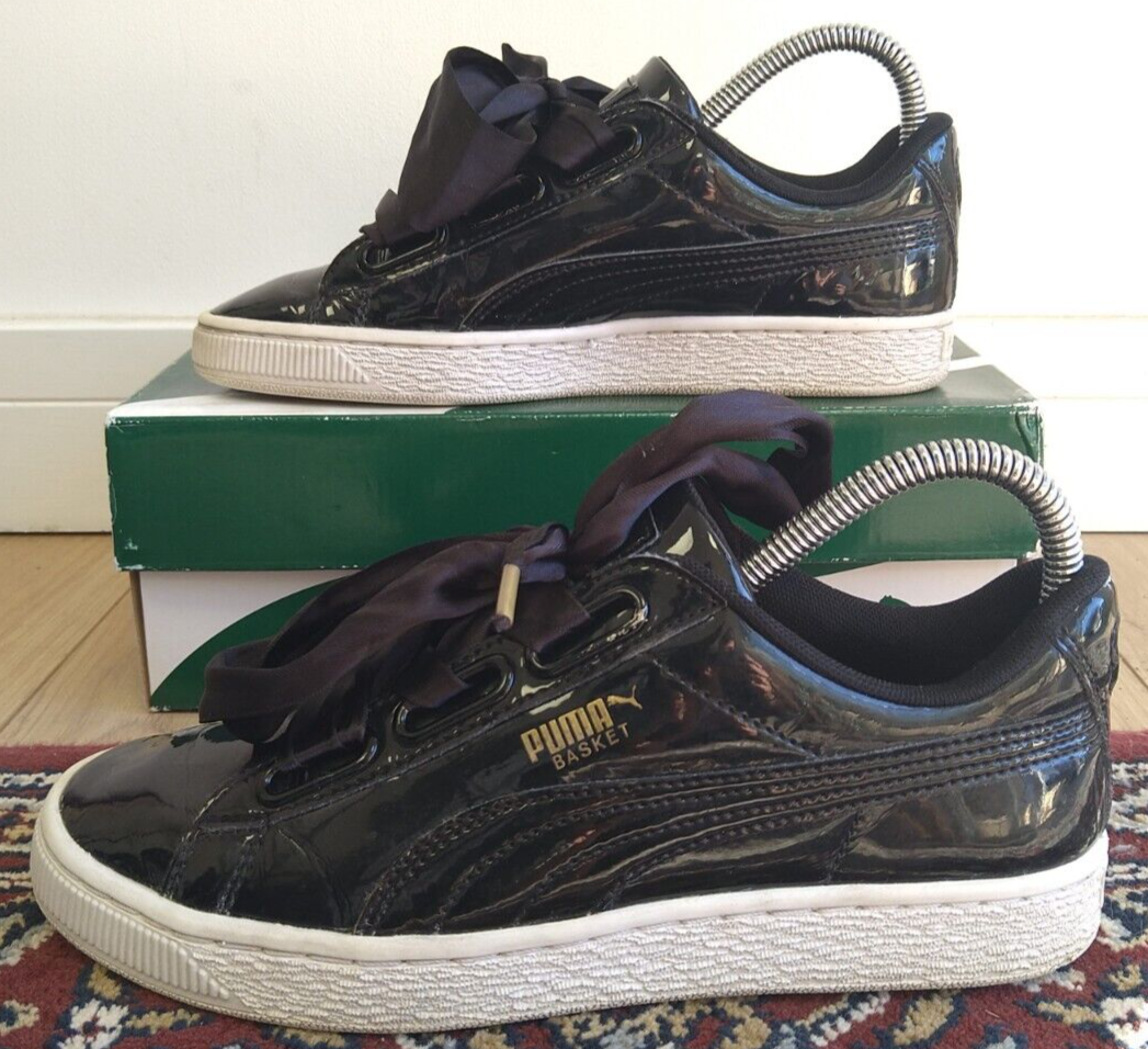 Puma Basket Heart Patent Black Trainers Sneaker Size 4 363073-01 Boxed  Ribbon | eBay UK