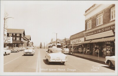 RPPC Bend OR JJ Newberry Ma Pa Kettle Waikiki Theater Texaco Smith photo G125
