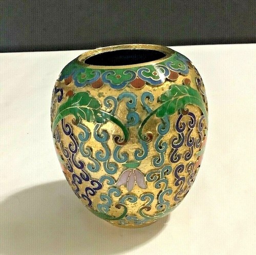 Lot 3 Vintage Chinese CLOISONNE Champleve 3-1/8” Tall Egg w/Stand & Two Vases - Picture 6 of 9