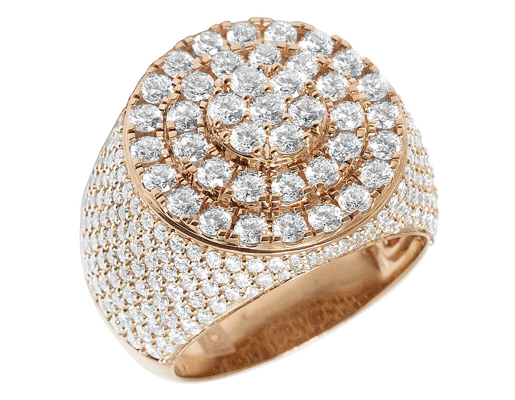 10K Rose Gold 4 1 2CT Real Diamond Center Cluster Pinky Ring 20mm