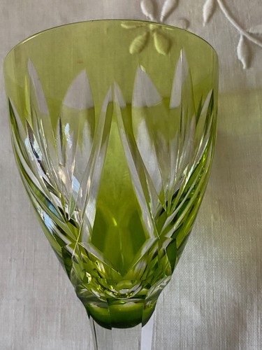 Saint Louis Verre à Vin/ Cristal Overlay Vert Modèle " Monaco " Estampillé - Imagen 9 de 16