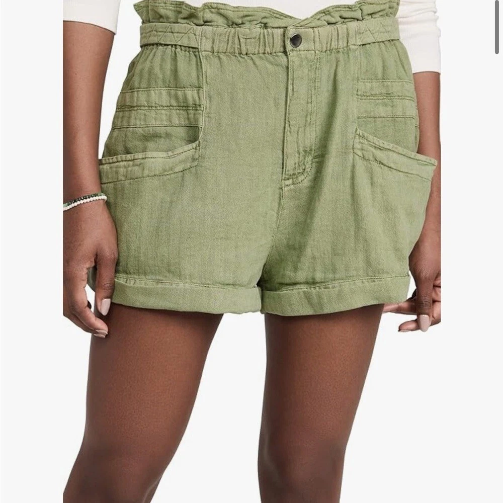 Free People Topanga Cuff Shorts Green Women's Sz S Linen Cotton Boho Beach