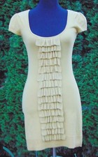 INC International Concepts Mustard Ruffled Front Lightweight Sweater Dress Sz XS