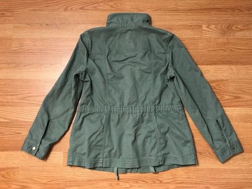 Talbots Utility Jacket Womens M Green Embroidered Full Zip Snap Roll Up Tab - Picture 9 of 11