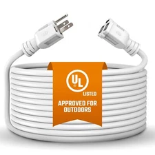 Extension Cord 10 Ft, White, Indoor, Outdoor Power Cord, Heavy Duty 16/3, Single