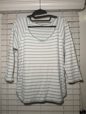 LAKE Striped Scoop-Neck Pajama Top White  Light Blue/Green 100 Pima Cotton M