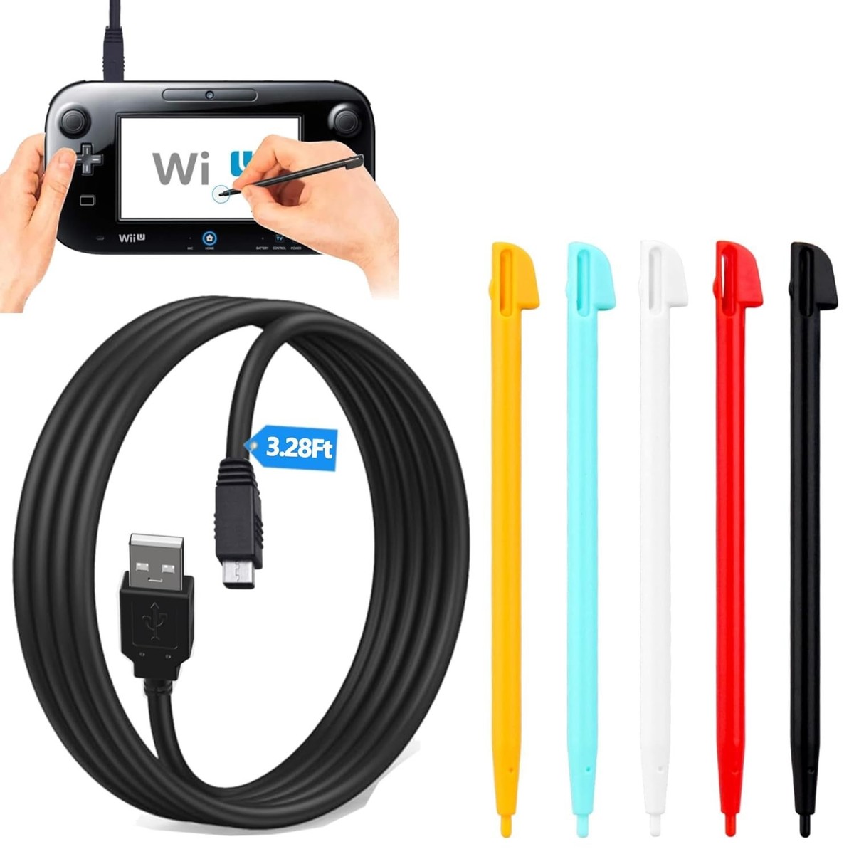 Wii U Gamepad Enhanced with 5 Stylus Pens & Efficient USB Charging