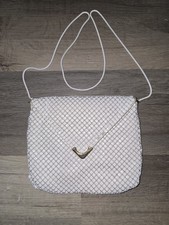Vintage White Metal Mesh Evening Hand Bag Purse Chain Strap Snap Close Gold Tone